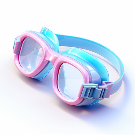 Swimming googles travel, 3d icon, cartoon, clay material, isometric, 3D rendering, smooth and shiny! Cute, girly style, Pastel colors, spot light, white background, Best Detail, HD, high resolutionの素材