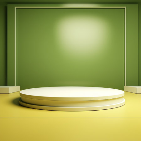 3d background podium for products display with beige pedestal and green backdrop. Minimalist stand to show cosmetic products.の素材