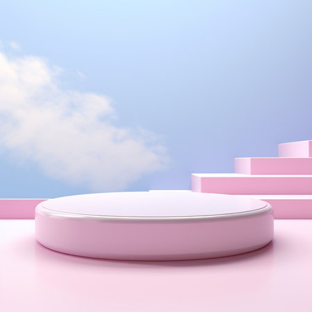 podium blank, pastel background, rainbow, in the style of circular abstraction, render in cinema 4d, tonalist, uhd image, soft blue and white, lively tableaus, rim lightの素材
