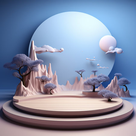 Podium minimalis with 3d cloud background clour soft blueの素材