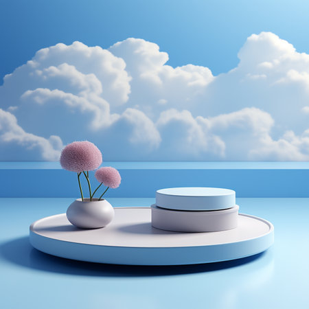Podium minimalis with 3d cloud background clour soft blueの素材