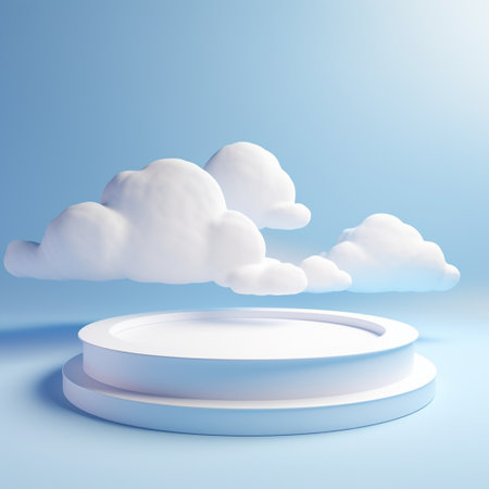 Podium minimalis with 3d cloud background clour soft blueの素材