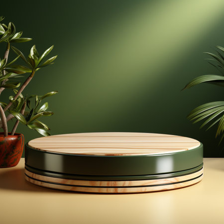 podium blank, green background, in the style of circular abstraction, 3D rendering, clay material, isometric, tonalist, smooth shiny, white and beige, spot light, lively tableaus, rim lightの素材