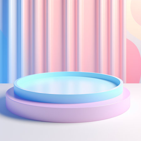 podium blank, pastel background, colour unicorn, in the style of circular abstraction, render in cinema 4d, tonalist, uhd image, soft blue and white, lively tableaus, rim lightの素材
