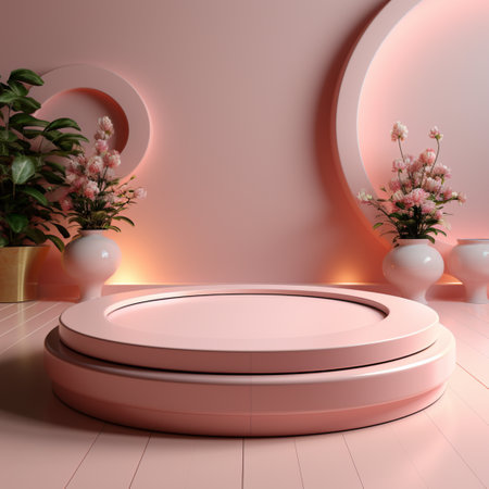 Background geometic podium Pink Color Design minimal illustration 3D renderingの素材