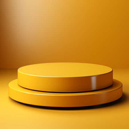 abstract 3d podium with lighting yellow color on a yellow background podium stageの素材