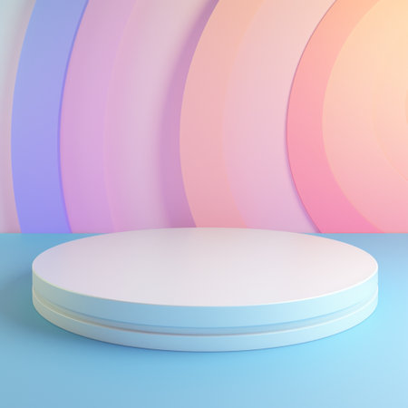 podium blank, pastel background, colour unicorn, in the style of circular abstraction, render in cinema 4d, tonalist, uhd image, soft blue and white, lively tableaus, rim lightの素材