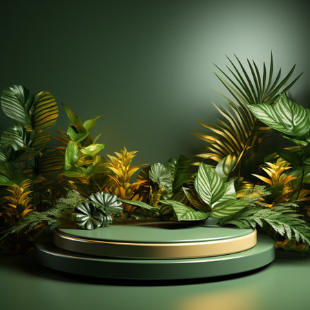 podium blank, green background, in the style of circular abstractionの素材