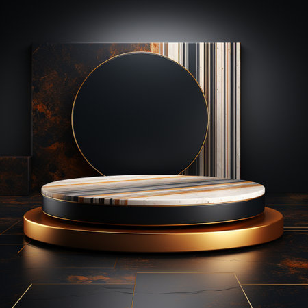 3D illustration of blank product background for cream cosmetics Modern black podium backgroundの素材