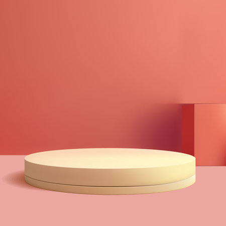 3D room with realistic yellow cylinder pedestal podium Minimal scene for product display presentationのイラスト素材