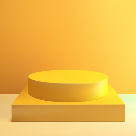 3D room with realistic yellow cylinder pedestal podium Minimal scene for product display presentationのイラスト素材