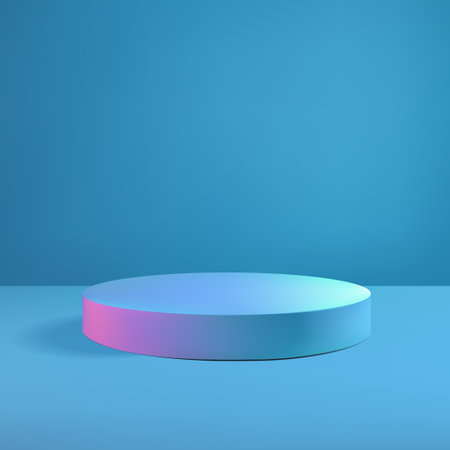 Blue podium mockup. Studio showroom floor fashion show mockup scene. Realistic podium of product presentationのイラスト素材