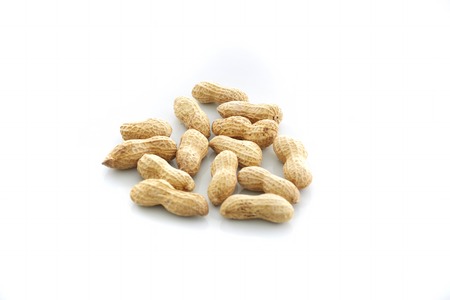 Peanuts.  unpeeled nuts isolated on white background. Peanut macro. Selective Focus