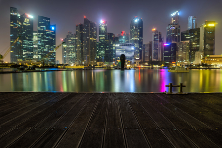 Marina Bay, Singapore - April 1 2018 - View Of Marina Bays Sand During at nightのeditorial素材