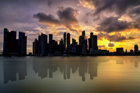 View of Marina Bay at sunset time, shadow dark, silhouetteのeditorial素材