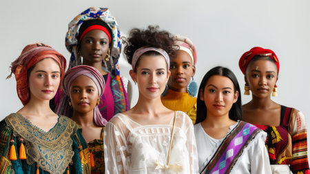 Portrait of a group of African women in traditional clothing and headscarfの素材
