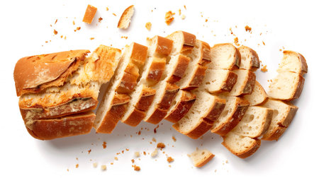 Slices of bread isolated on white background. Top view.の素材