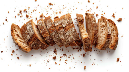 Slices of bread isolated on white background. Top view.の素材