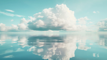 Beautiful seascape with clouds reflected in water. 3d renderの素材