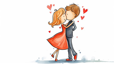 Vector illustration of a girl in a red dress and a man in a suitの素材