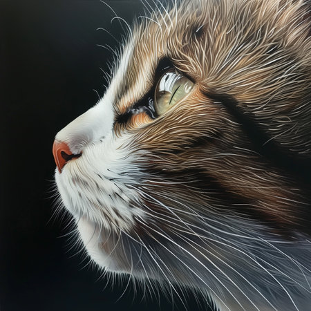 Close-up portrait of a beautiful cat on a black background.の素材