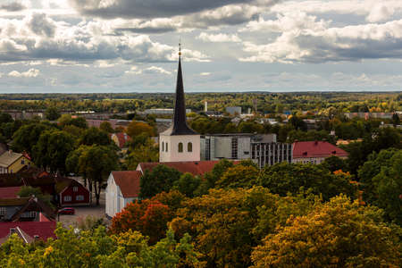 Panorama of the Church in Paide, central Estonia. The ancient Catholic Church and the heritage of the Middle Agesの写真素材
