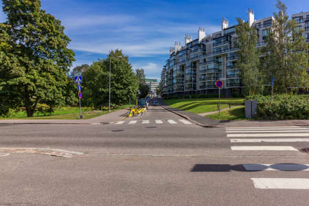 Helsinki, Finland - September 02, 2019: city streets on a day off without a transport port and...