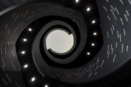 Helsinki, Finland - September 02, 2019: Helsinki City Library Oodi, spiral staircase.のeditorial素材