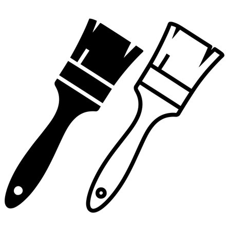 this image shows two paintbrushes, one is solid black and the other is an outline. they are both isolated on a white background and are depicted in a minimalist style.のイラスト素材