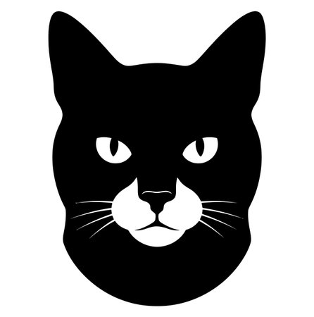 a striking monochrome vector illustration of a cat's face, featuring piercing eyes and a minimalist design. the image is simple, clean, and perfect for various graphic applicationsのイラスト素材