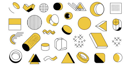 a modern graphic design featuring geometric shapes in black and yellow, perfect for backgroundsのイラスト素材