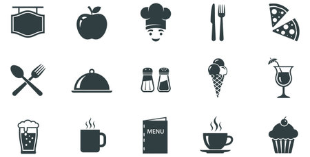 vector graphic illustration of restaurant food icons for menu design and culinary projectsのイラスト素材
