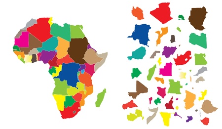 Detail illustration of color map of African continent with small pieces of each states and made of puzzle.のイラスト素材