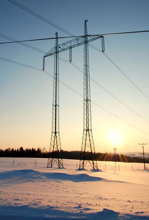 Winter landscape with power line.の写真素材