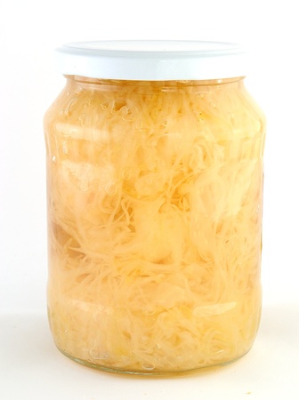 Cabbage jamed to the jar with white lid.の写真素材