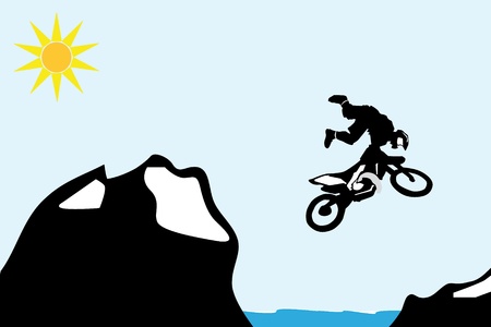 Motocross bike jump over the mountain.のイラスト素材