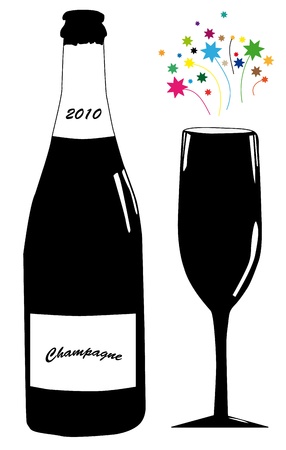Vector illustration of bottle of champagne and glass at New Yearï¿½s day.のイラスト素材