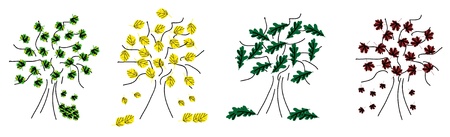 Various trees with various color of foliage.のイラスト素材
