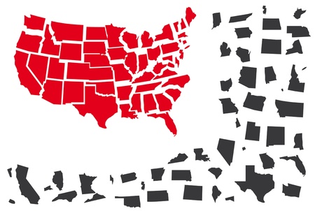 Puzzle from map USA in red and grey color.のイラスト素材