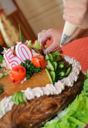 Preparing of present to jubilee ï¿½ 50 years of life.の写真素材