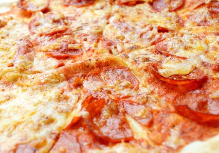 Closeup shoot of salami italian pizza の写真素材