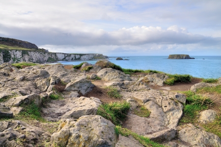 Carrick-a-rede island landscape in Northern Ireland の写真素材