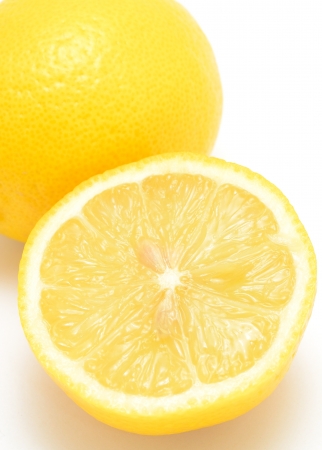 Closeup shot of lemons on the white background の写真素材