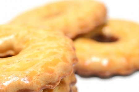 Macro shot of milk cookies with chocolate on a white background の写真素材