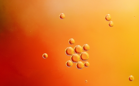 Abstract red, orange background from floating oil bubbles in the water の写真素材