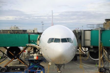 Big passenger jet on apron at International airport Dublin のeditorial素材