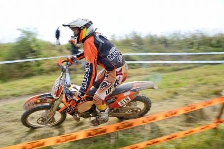UHLIRSKE JANOVICE, CZECH REPUBLIC  AUGUST 24  Unidentified rider in the European enduro championship on August 24, 2013 in Uhlirske Janovice, Czech Republicのeditorial素材