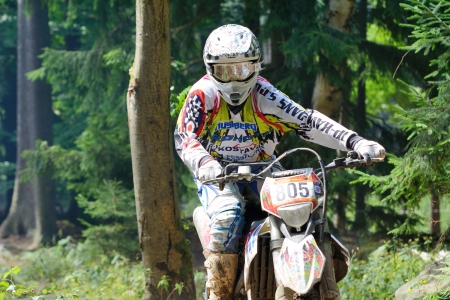 UHLIRSKE JANOVICE, CZECH REPUBLIC  AUGUST 24  Unidentified rider in the European enduro championship on August 24, 2013 in Uhlirske Janovice, Czech Republicのeditorial素材