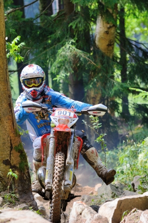 UHLIRSKE JANOVICE, CZECH REPUBLIC  AUGUST 24  Unidentified rider in the European enduro championship on August 24, 2013 in Uhlirske Janovice, Czech Republicのeditorial素材