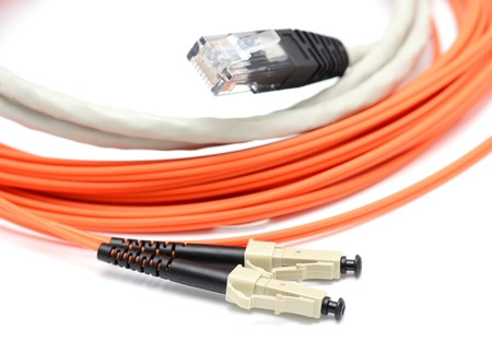 Optical and data UTP cables on the white の写真素材